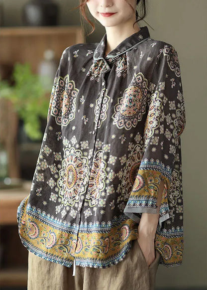 Simple Chocolate Patchwork Print Fall Long Sleeve Top