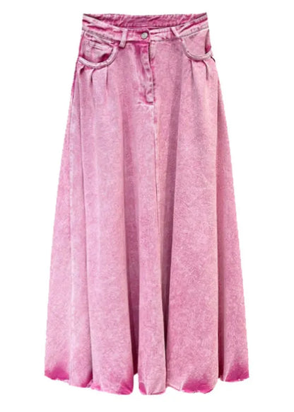 Modern Pink Pockets High Waist Denim Skirts Summer