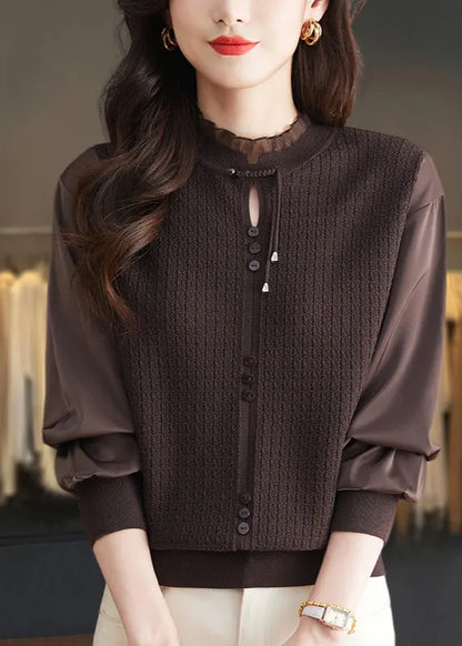 Mulberry Ruffled Patchwork Knit Sweater Tops Spring