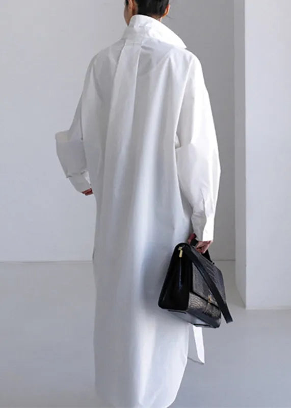 White Peter Pan Collar Asymmetrical Cotton Shirts Long Sleeve