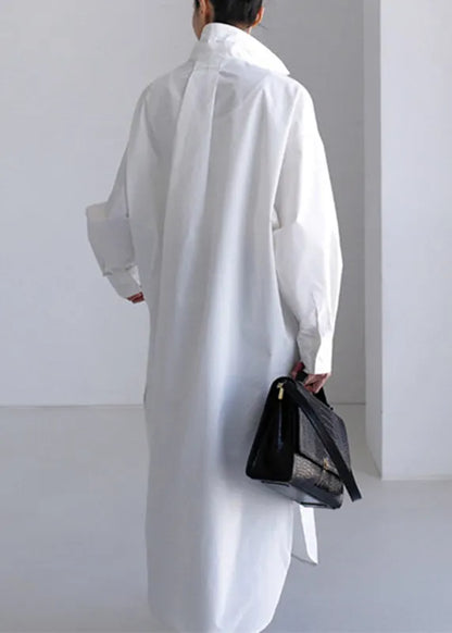 White Peter Pan Collar Asymmetrical Cotton Shirts Long Sleeve