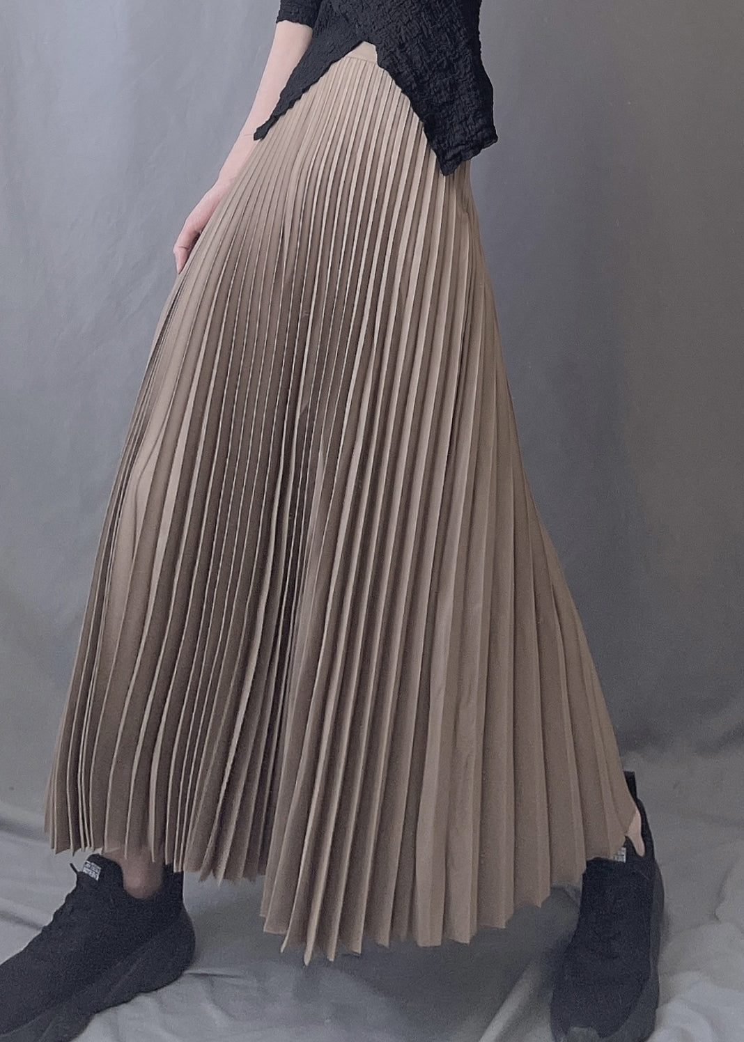 Art Chocolate Wrinkled Elastic Waist a Line Skirts Spring