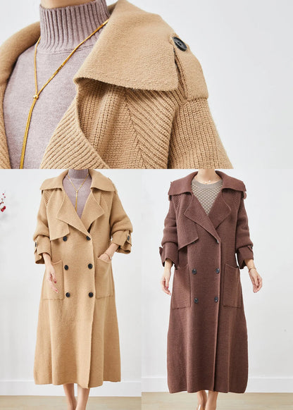 Chocolate Knit Trenchs Oversized Double Breast Winter