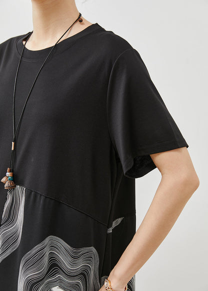 Black Oversized Patchwork Print Cotton Long Dress Summer