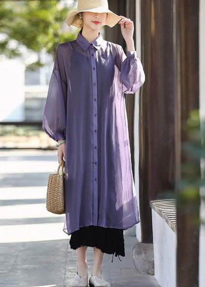 Purple Upf 50+ Tulle Long Cardigans Long Sleeve