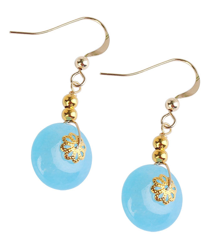 Sea Blue Sterling Silver 14k Gold Chalcedony Drop Earrings