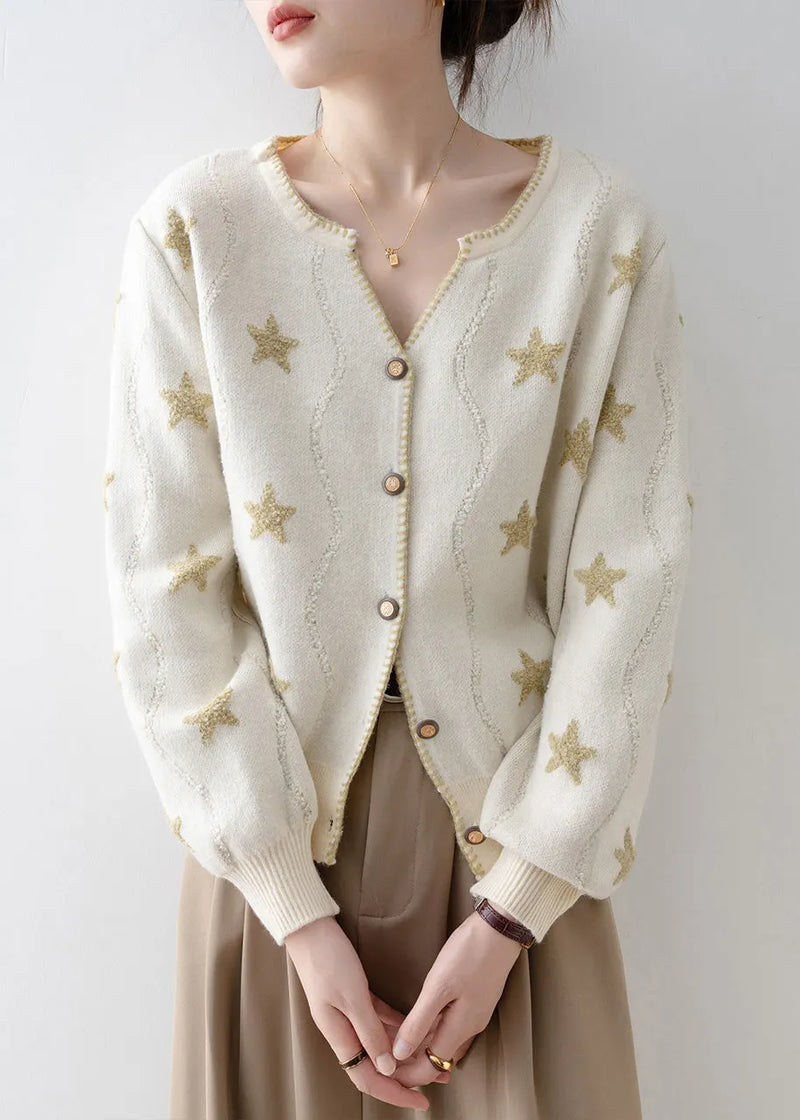 Apricot V Neck Button Pentagram Knit Cardigans Spring