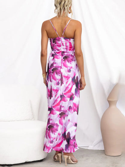 Ruched Bust Print Slip Maxi Dress