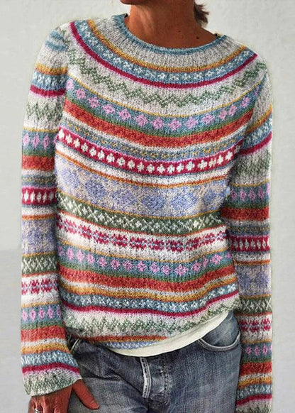 Italian Light Purple O Neck Print Knit Sweaters Fall