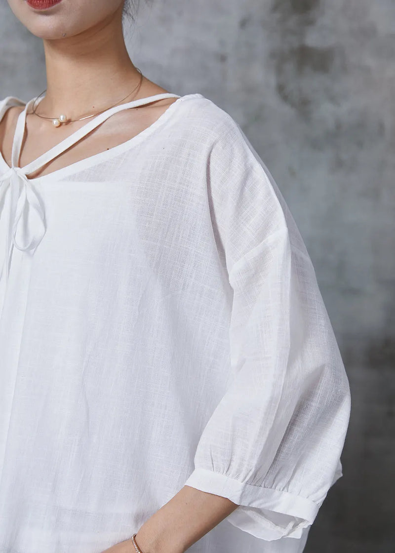 White Oversized Cotton Shirt Tops Bracelet Sleeve