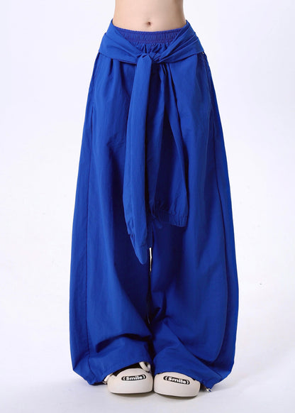 Blue Oversized Cotton Straight Pants Spring
