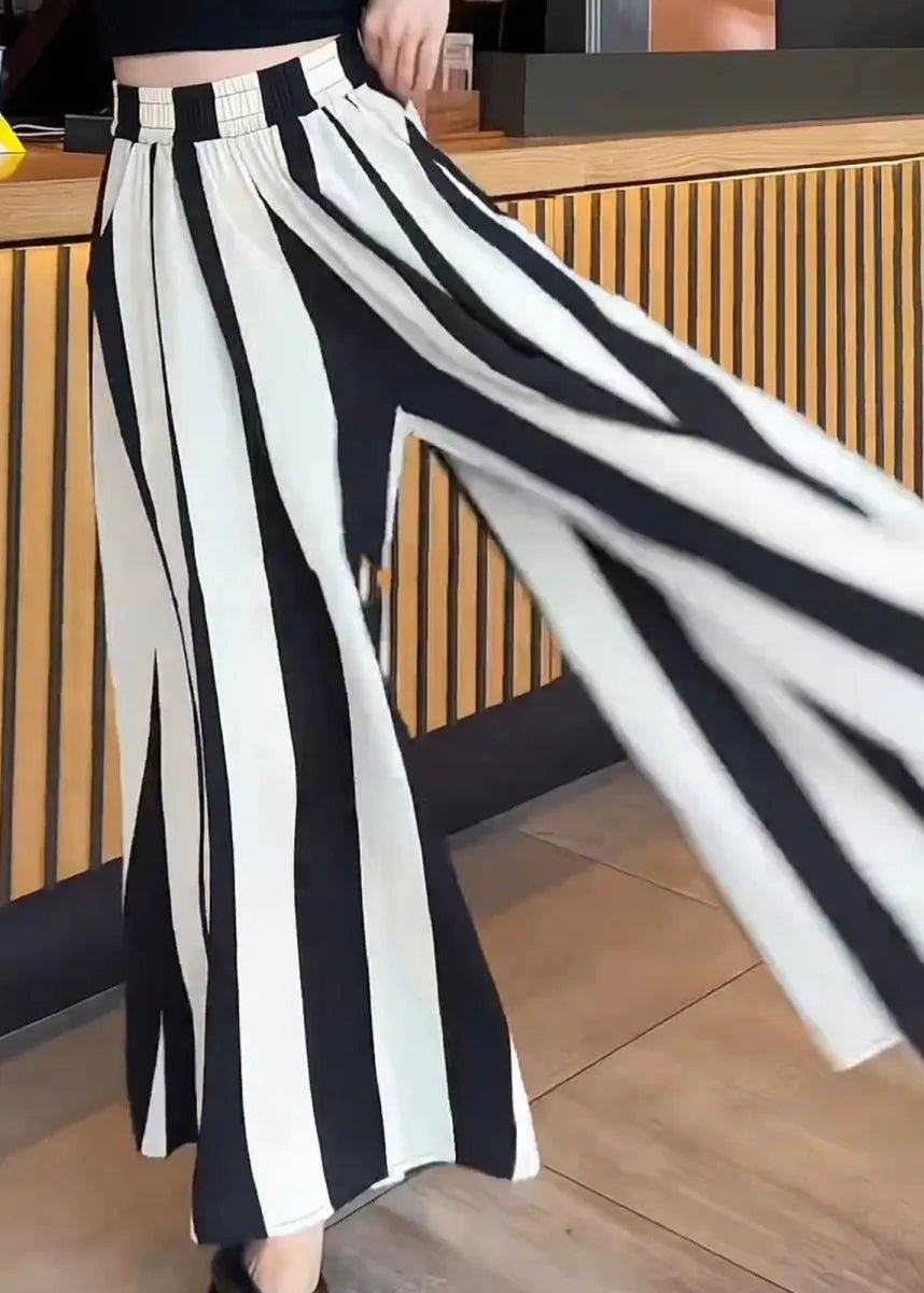 Black White Striped High Waist Wide Leg Pants