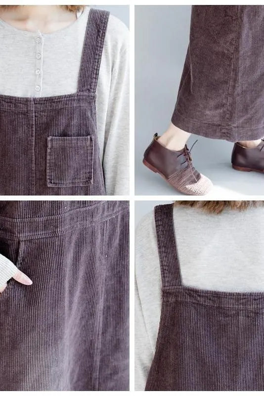 Loose Corduroy Strap Dresses Fall Outfits