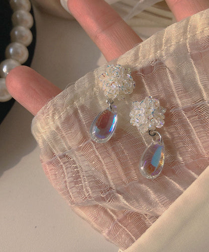 White Sterling Silver Alloy Crystal Water Drop Drop Earrings