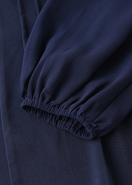 Stylish Navy Ruffled Wrinkled Chiffon Top Spring