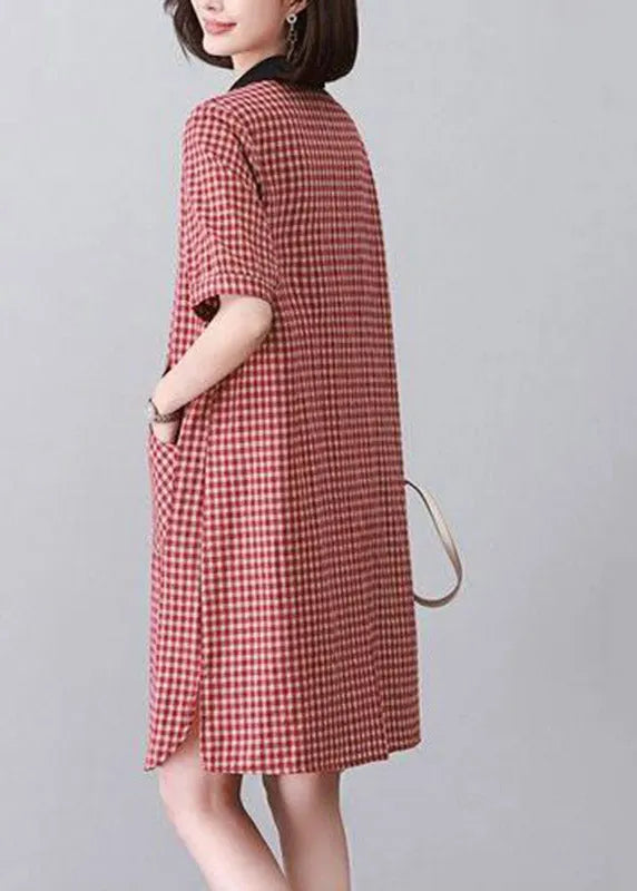 Boutique Red Peter Pan Collar Plaid Mid Dress Summer