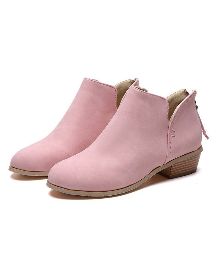 Pink Suede Zippered Splicing Ankle Boots