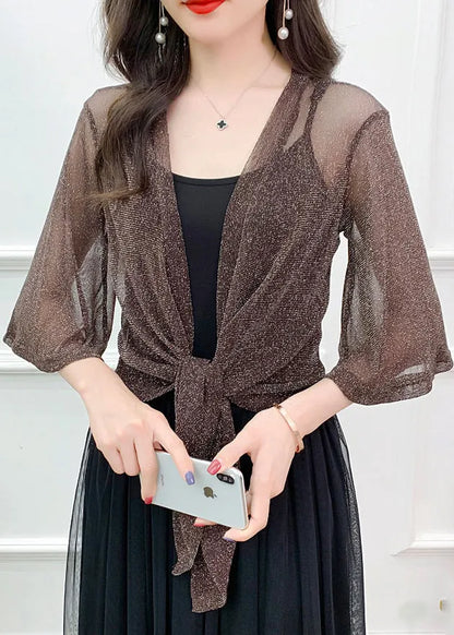 Simple Coffee Bright Silk Tulle Cardigan Summer