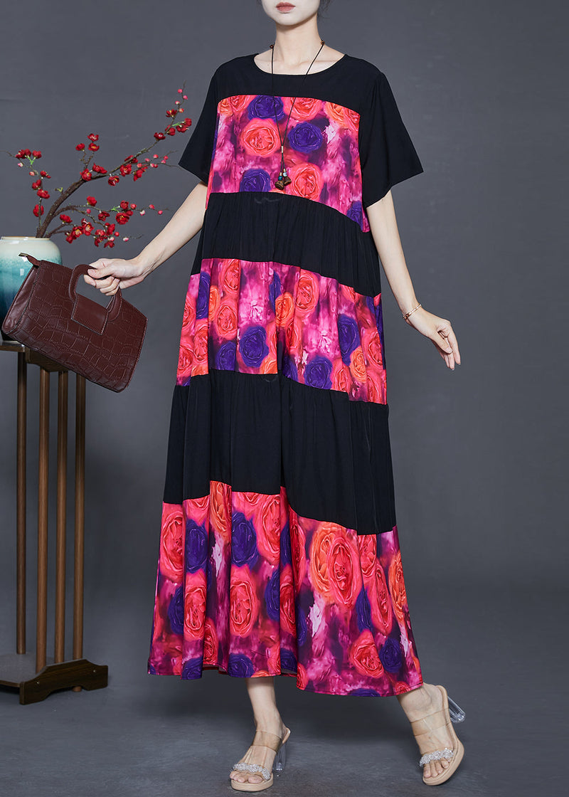 Black Oversized Patchwork Chiffon Maxi Dress Summer