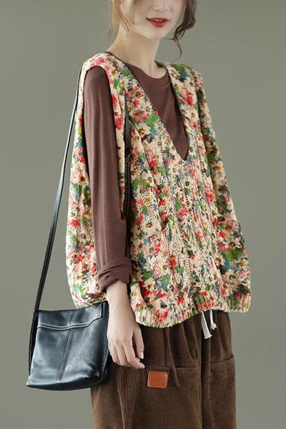 Print Knitted Sleeveless Waistcoat Sweater