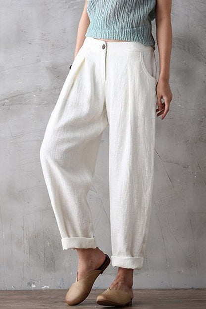 Long Cotton Linen Pencil Pants Loose Turnip Pants