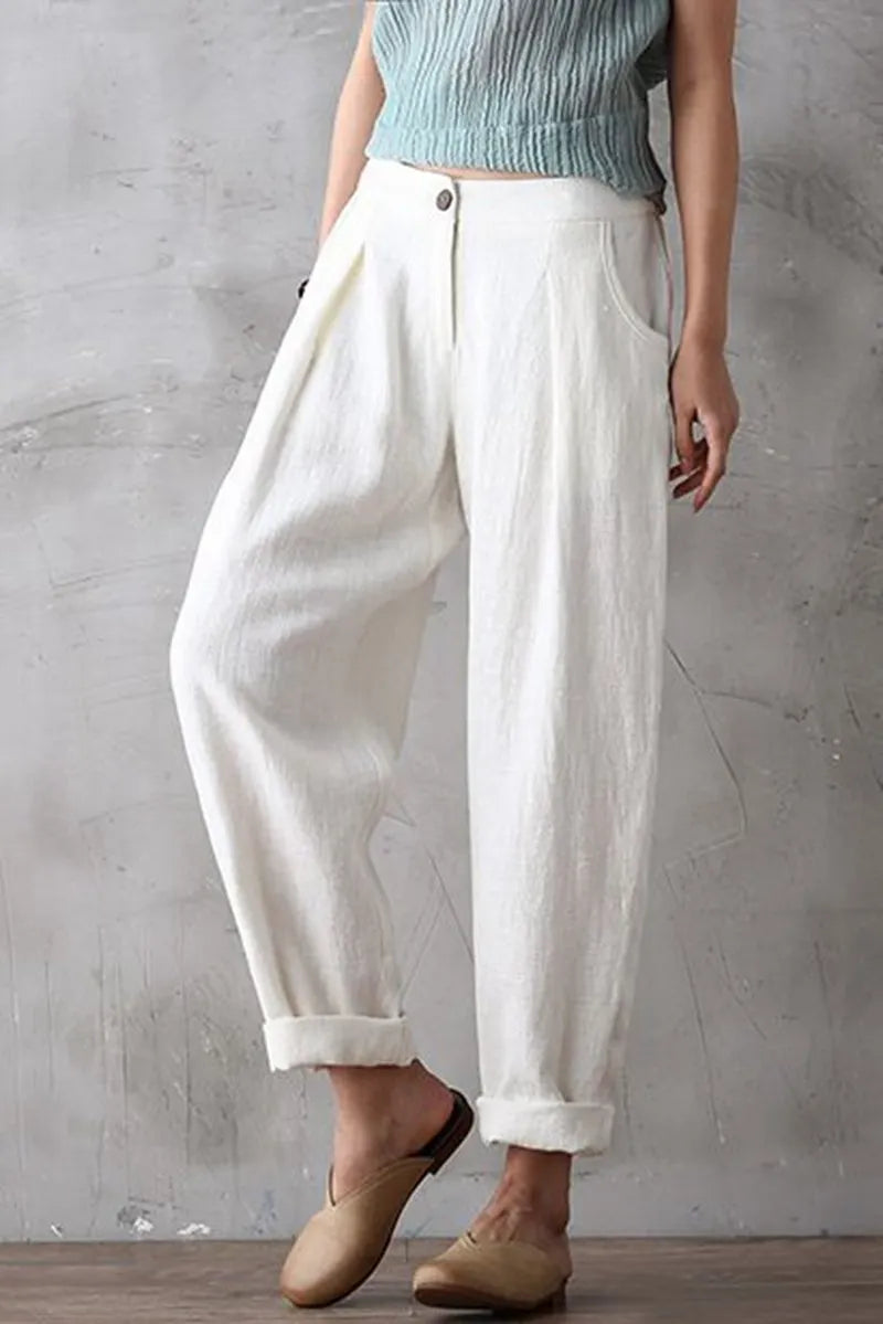Long Cotton Linen Pencil Pants Loose Turnip Pants