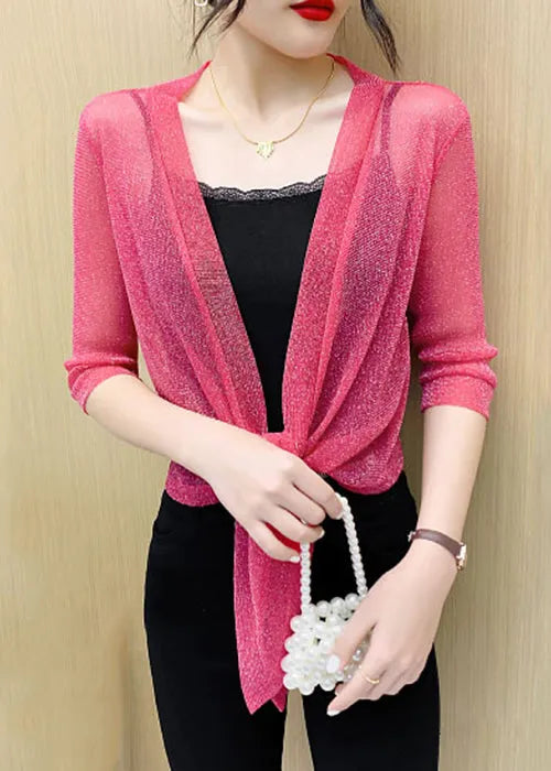 Loose Rose Lace Up Tulle Cardigan Half Sleeve