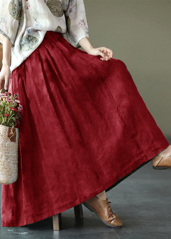 Pink Print Ramie Elastic Waist Skirt