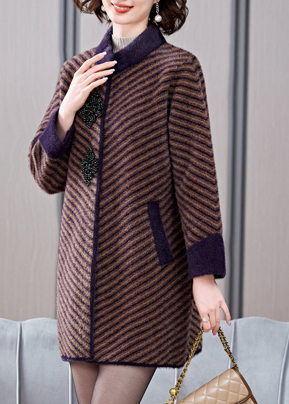 Boutique Coffee Triped Striped Mink Velvet Coats Spring