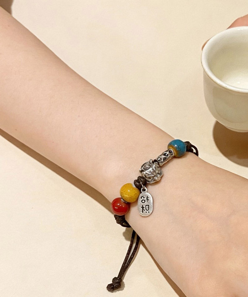 New Sterling Silver Weave Ceramic Charm Bracelet