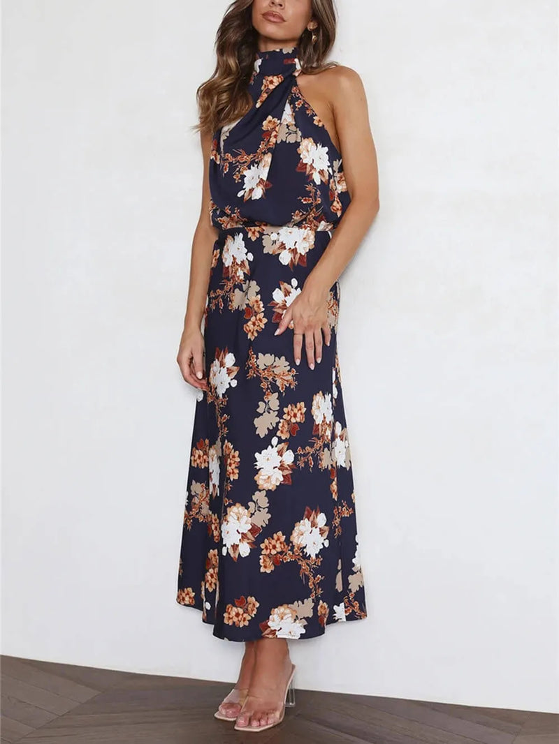 Halter Neck Elastic Waist Maxi Dress