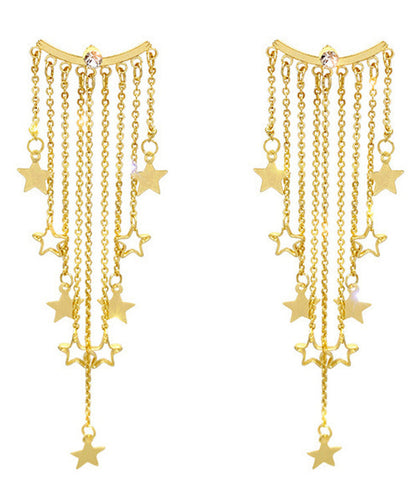 Oversize Gold Alloy Star Tassel Drop Earrings