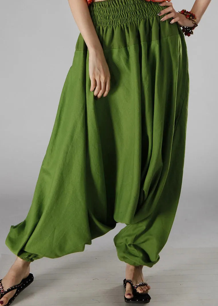 Simple White Elastic Waist Cotton Lantern Pants Summer