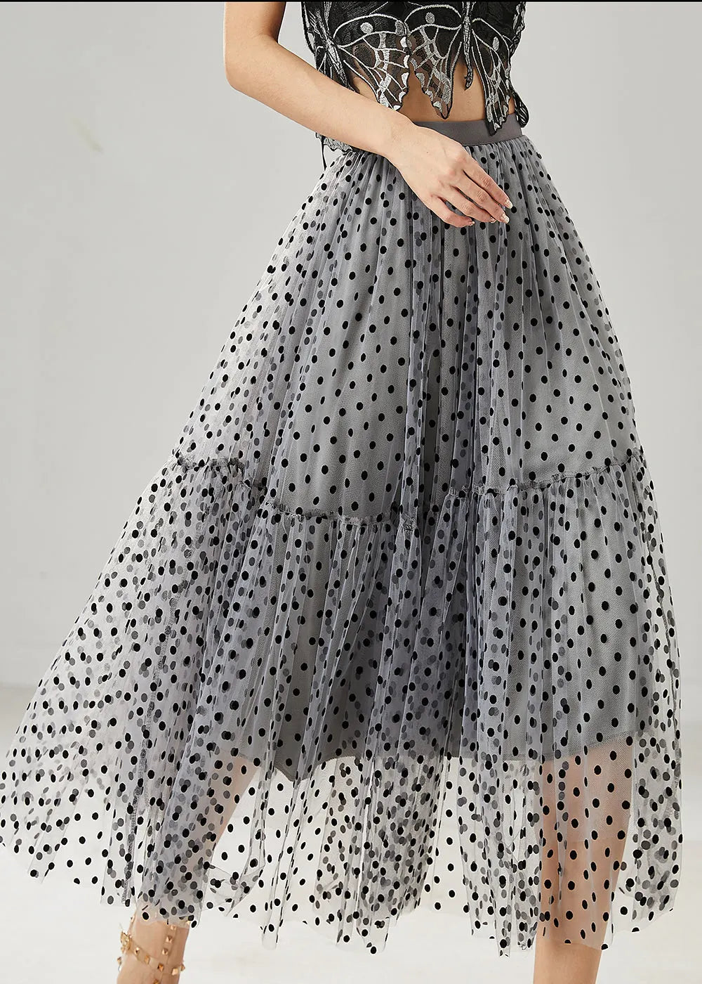 Grey Dot Patchwork Tulle Skirts Summer