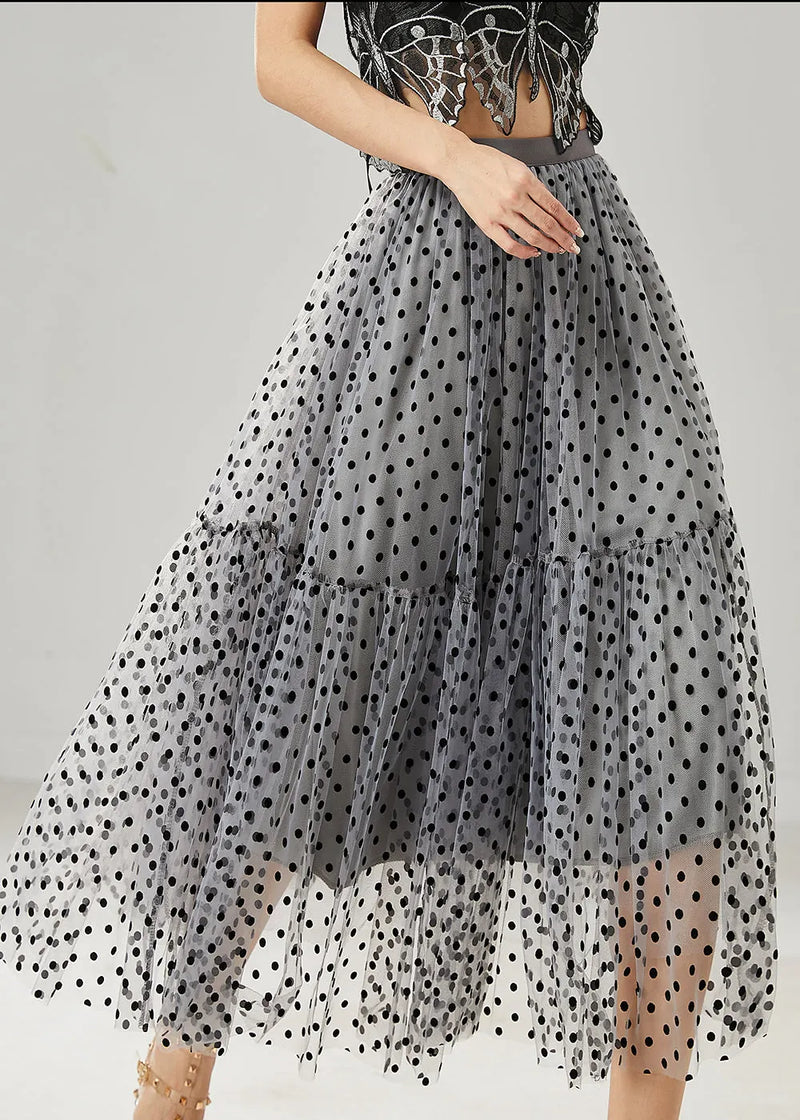Grey Dot Patchwork Tulle Skirts Summer