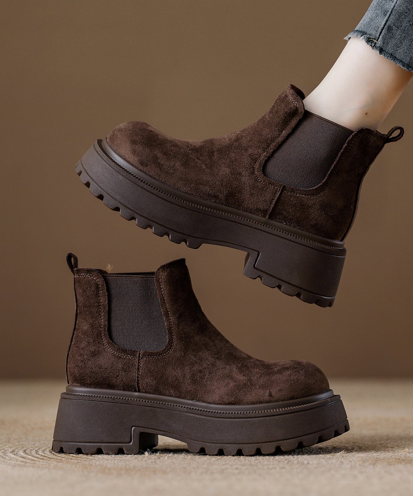 Splicing Comfy Platform Boots Coffee Suede