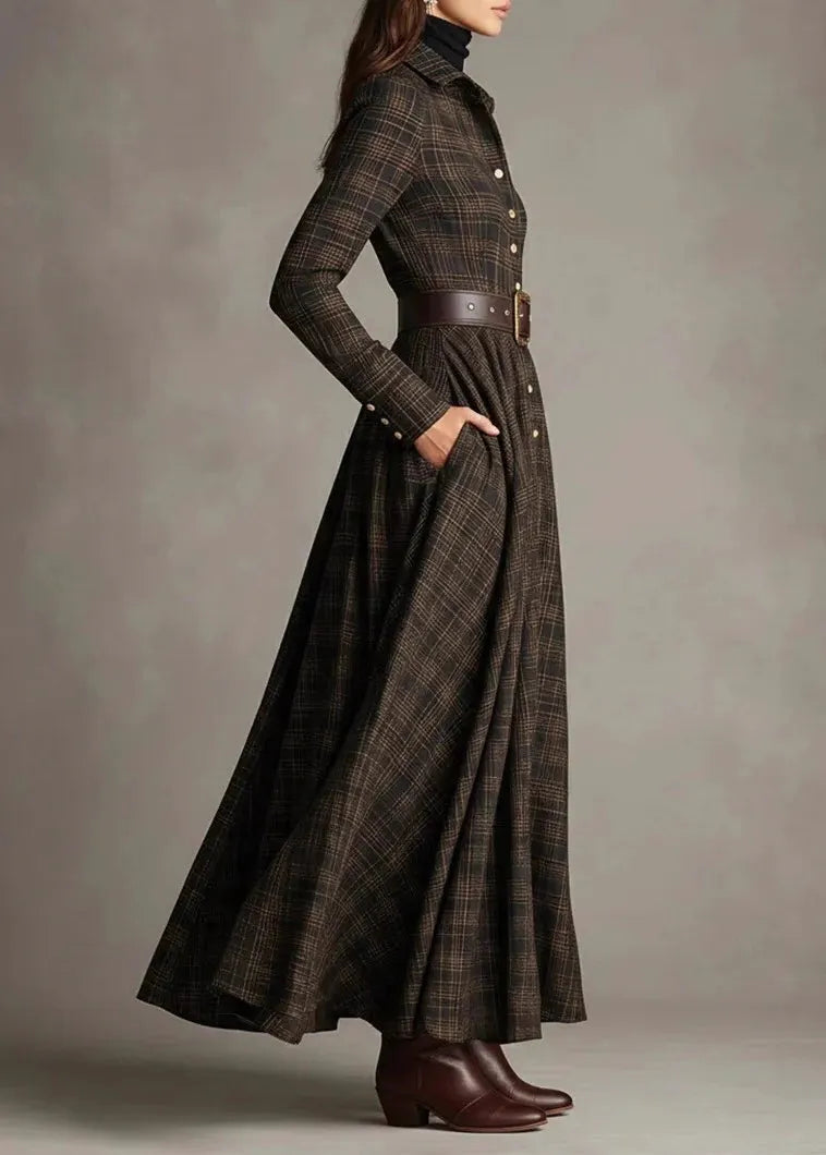 New Peter Pan Collar Plaid Cotton Shirts Dresses Fall