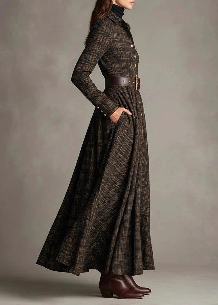 New Peter Pan Collar Plaid Cotton Shirts Dresses Fall