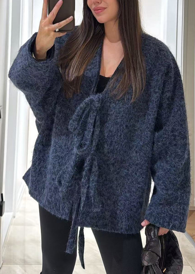 Boutique Mulberry V Neck Lace Up Woolen Coat Fall