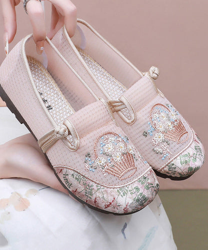 Fine Embroidery Flat Shoes for Grey Tulle Fabric