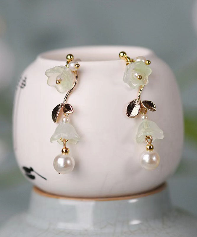 Cyan Alloy Pearl Tassel Bell Orchid Drop Earrings