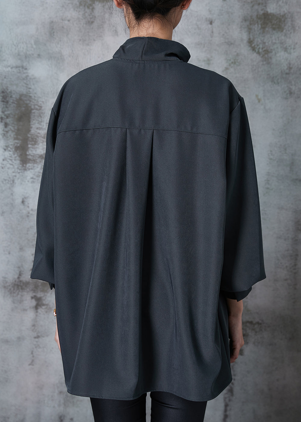 Original Design Grey Turtle Neck Oversized Cotton Shirt Fall