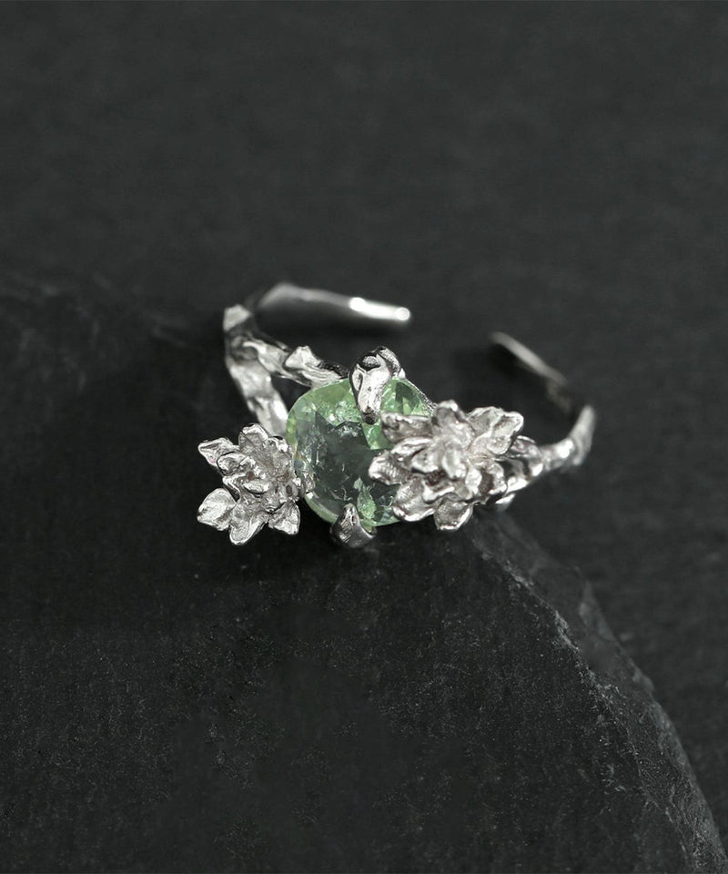 Stylish Silk Sterling Silver Alloy Gem Stone Open Rings