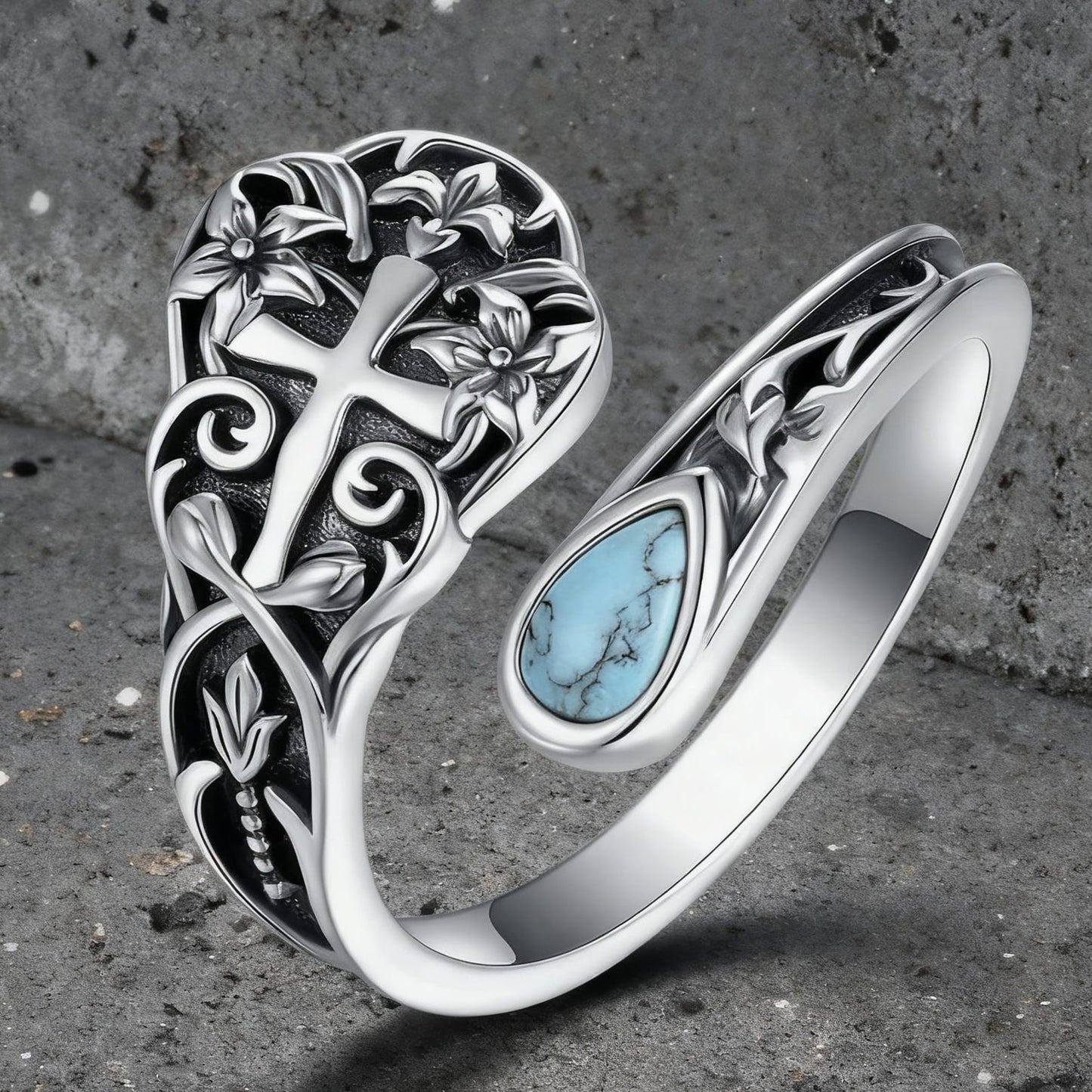 Cross of Faith Turquoise Ring