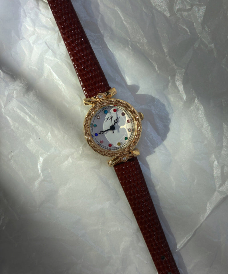 Coffee Leather Alloy Quartz Movement Watches