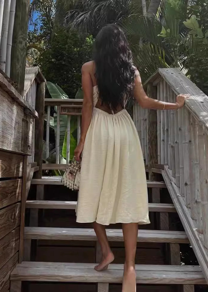 European and American Style V Neck Hollow Out Side Open Summer Dress