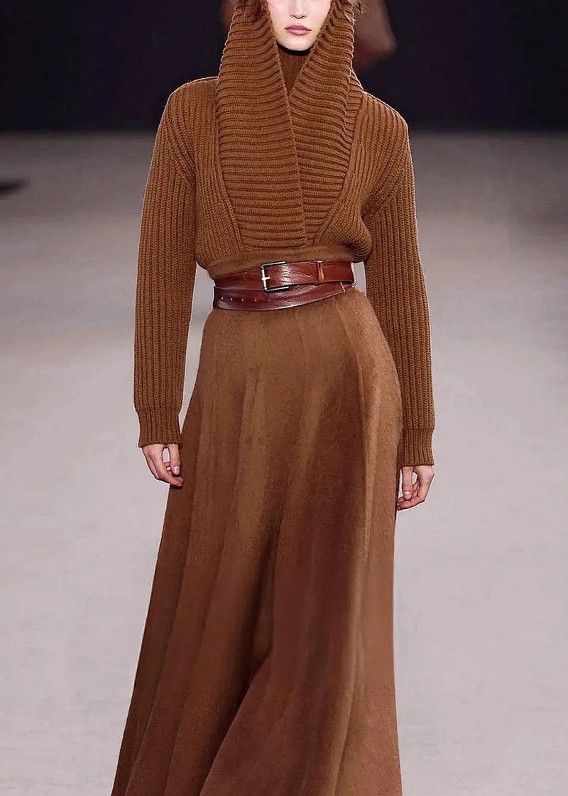 Caramel V Neck Knit Cardigans Fall