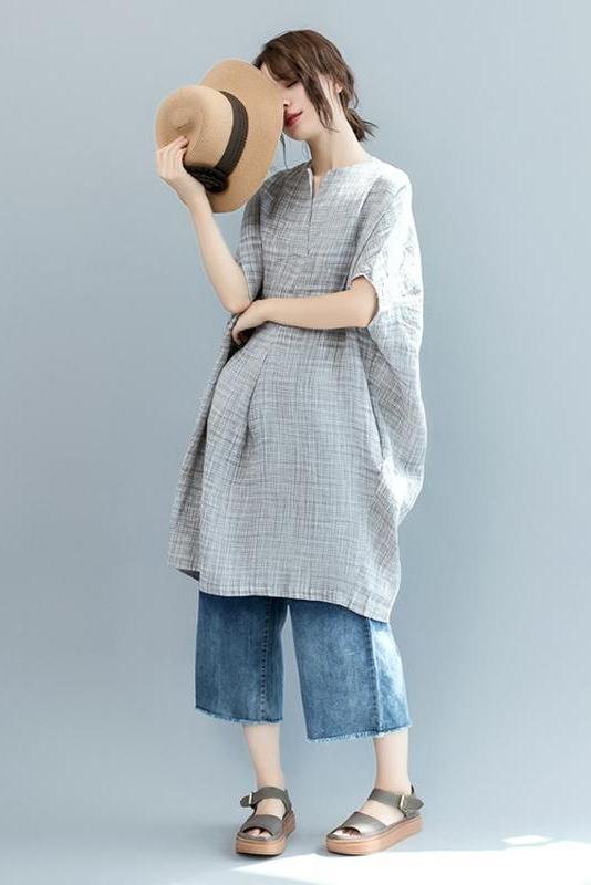 Summer Loose Bat Style Dress Linen Clothes for