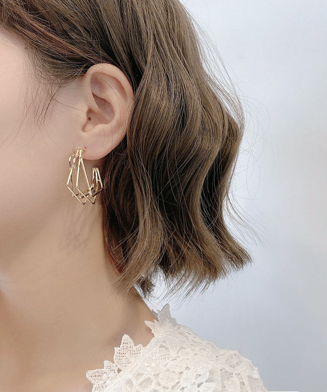 Gold Sterling Silver Alloy Square Hoop Earrings