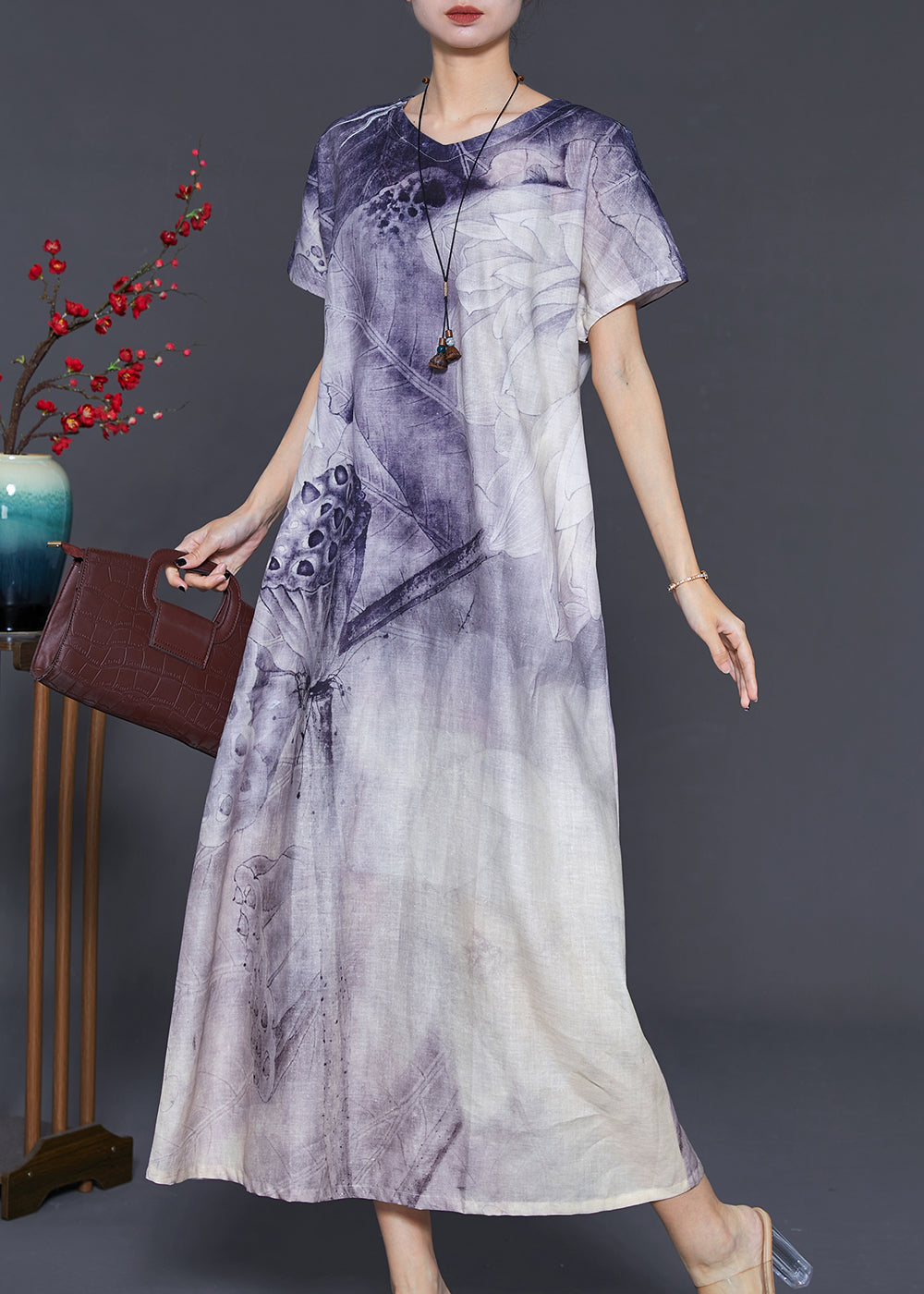 Purple Tie Dye Cotton Long Dress Summer